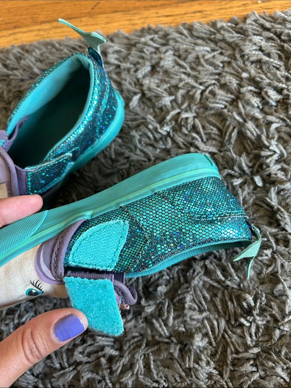 Vans Toddler Asher V  'Mermaid Teal Blue Shimmer w/Tale Size 9.5